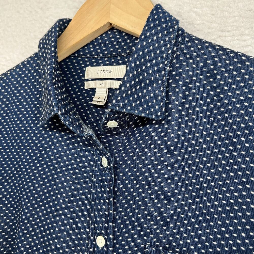 J.CREW Top Womens 2 Boy Shirt Polka Dot Button Up Long Sleeve Cotton Blue